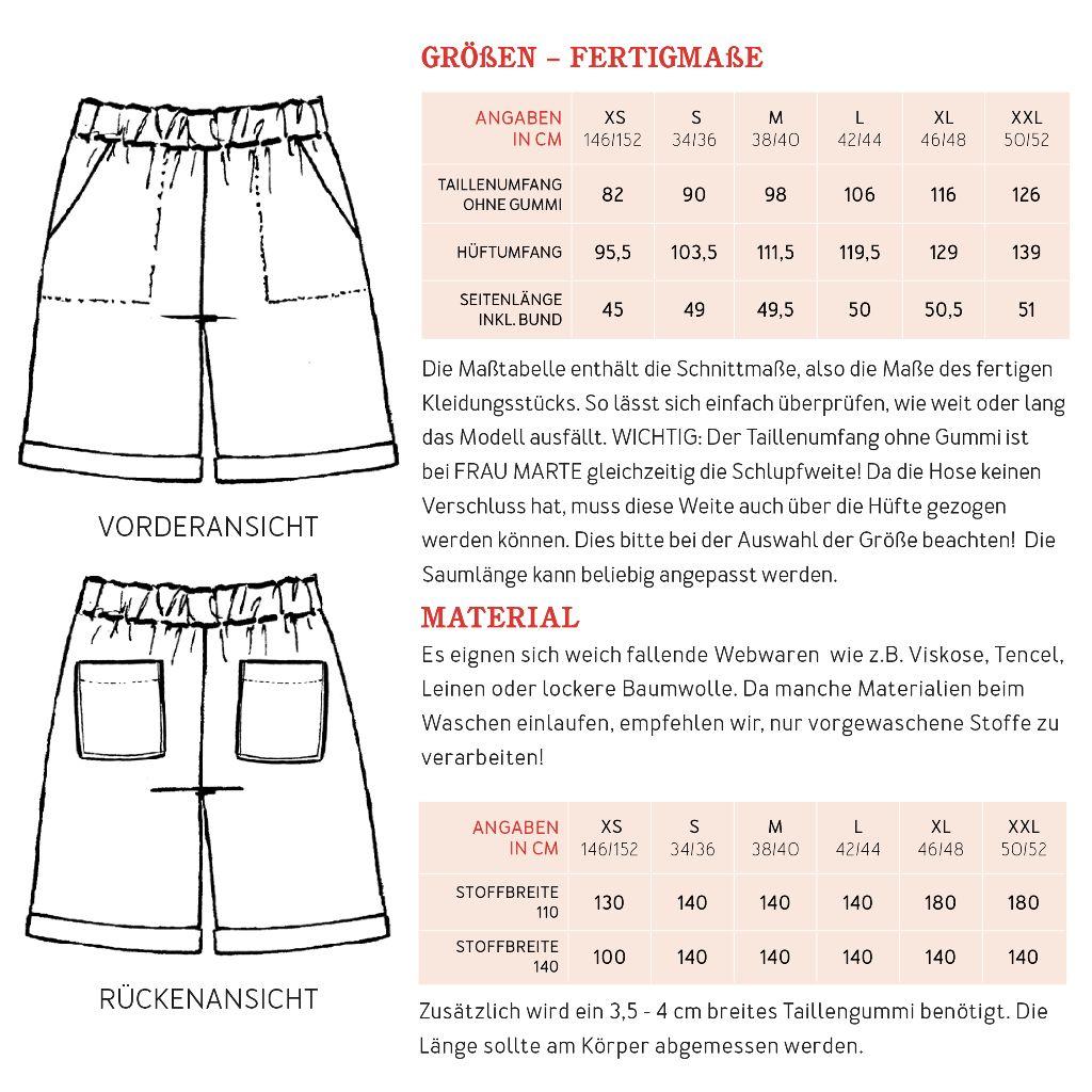 Papierschnittmuster Shorts mit Gummibund  Frau Marte XS-XXL